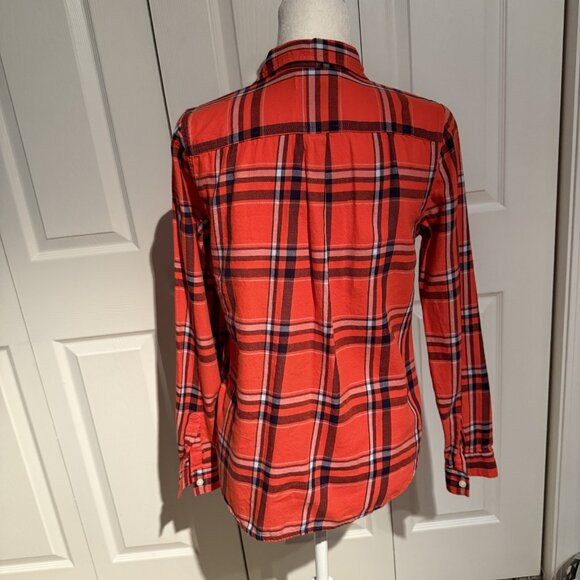 Old Navy Plaid Shirt Womens Size Medium Button Up Long Sleeve Orange Flannel - Picture 6 of 6